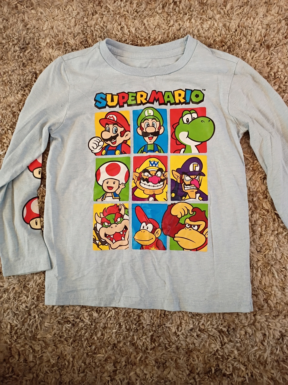 jumping beans Light Blue Super Mario Character Grid Long-Sleeve Tee Size 6